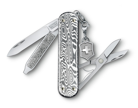 Нож-брелок Victorinox Classic Brilliant Damast, 58 мм, 5 функций, серебристый 0.6221.34 от прозводителя Victorinox