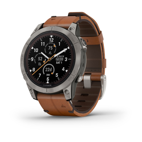 Garmin Fenix 7 Pro - 47 мм SOLAR | SAPPHIRE | Titanium with Chestnut Leather Band
